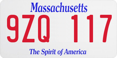 MA license plate 9ZQ117