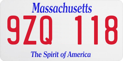 MA license plate 9ZQ118