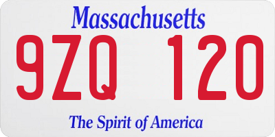 MA license plate 9ZQ120