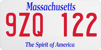 MA license plate 9ZQ122