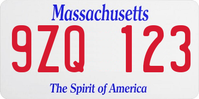 MA license plate 9ZQ123