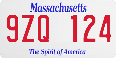 MA license plate 9ZQ124
