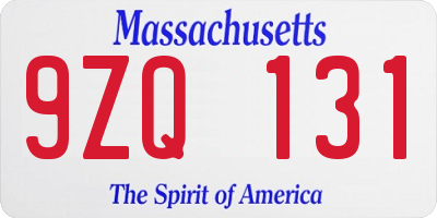 MA license plate 9ZQ131