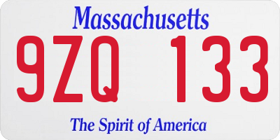 MA license plate 9ZQ133