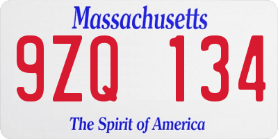 MA license plate 9ZQ134