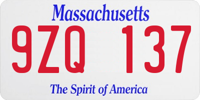 MA license plate 9ZQ137