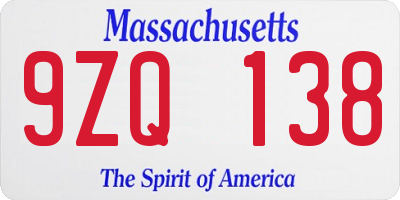 MA license plate 9ZQ138