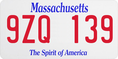 MA license plate 9ZQ139