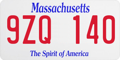 MA license plate 9ZQ140