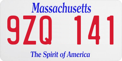 MA license plate 9ZQ141