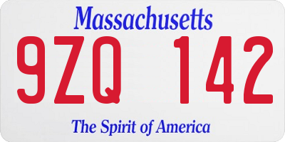 MA license plate 9ZQ142