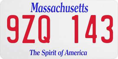 MA license plate 9ZQ143