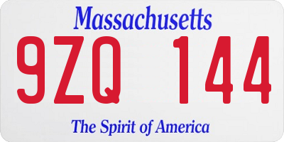 MA license plate 9ZQ144