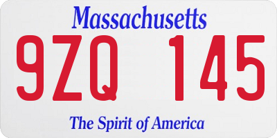 MA license plate 9ZQ145