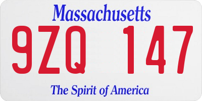 MA license plate 9ZQ147