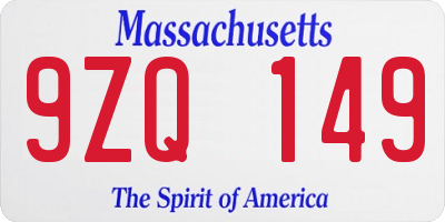 MA license plate 9ZQ149