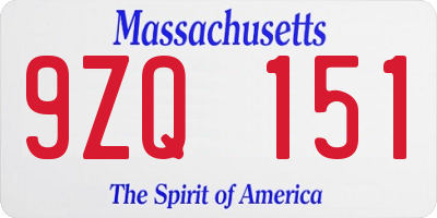 MA license plate 9ZQ151