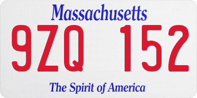 MA license plate 9ZQ152