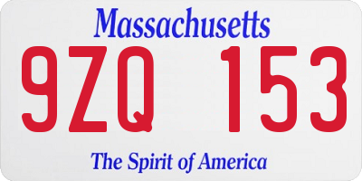 MA license plate 9ZQ153