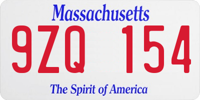 MA license plate 9ZQ154