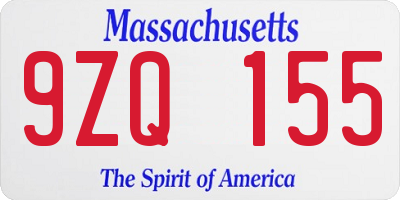 MA license plate 9ZQ155