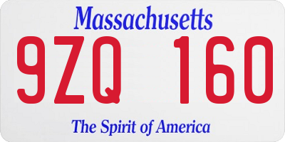 MA license plate 9ZQ160