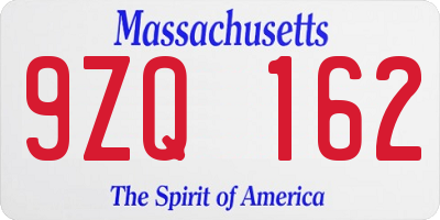 MA license plate 9ZQ162