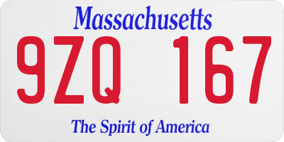 MA license plate 9ZQ167
