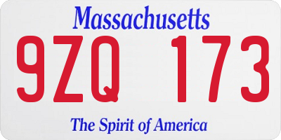 MA license plate 9ZQ173