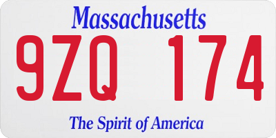 MA license plate 9ZQ174