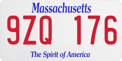 MA license plate 9ZQ176