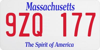 MA license plate 9ZQ177
