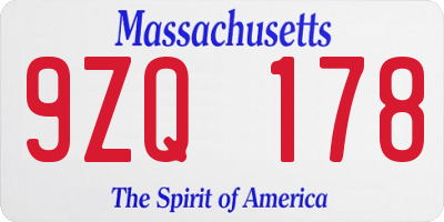 MA license plate 9ZQ178