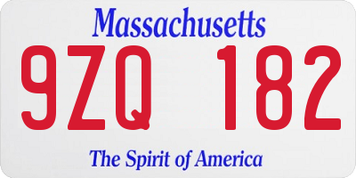 MA license plate 9ZQ182