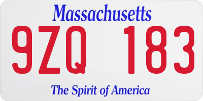 MA license plate 9ZQ183