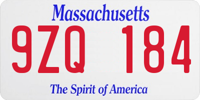 MA license plate 9ZQ184