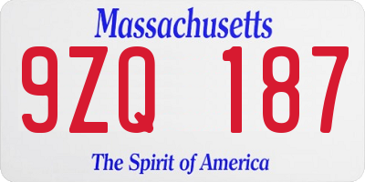 MA license plate 9ZQ187