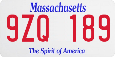 MA license plate 9ZQ189