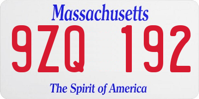 MA license plate 9ZQ192