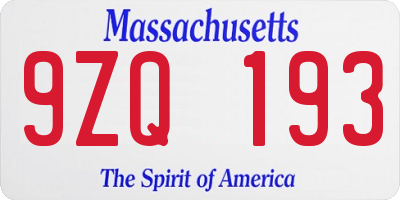 MA license plate 9ZQ193