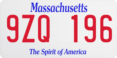 MA license plate 9ZQ196