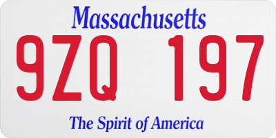 MA license plate 9ZQ197