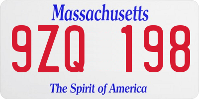 MA license plate 9ZQ198