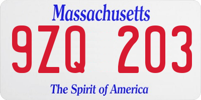 MA license plate 9ZQ203