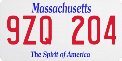 MA license plate 9ZQ204