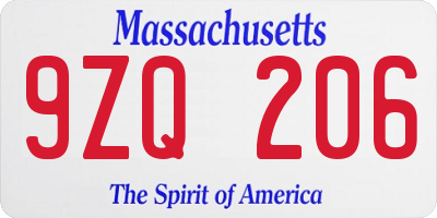 MA license plate 9ZQ206