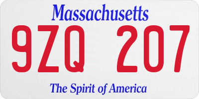 MA license plate 9ZQ207