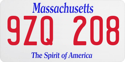 MA license plate 9ZQ208