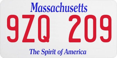 MA license plate 9ZQ209