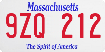 MA license plate 9ZQ212